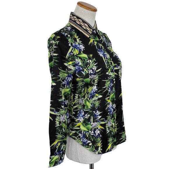 Vtg Y2K Wielisa 100% Silk Floral Button Down L/S Blouse | Quiet Luxury Resort XS - Picture 6 of 16